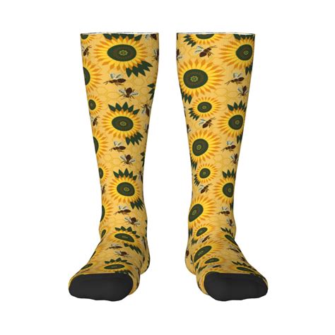 Naloa Bees and Sunflowers Thigh High Socks Extra Long Stretchy Sock ...