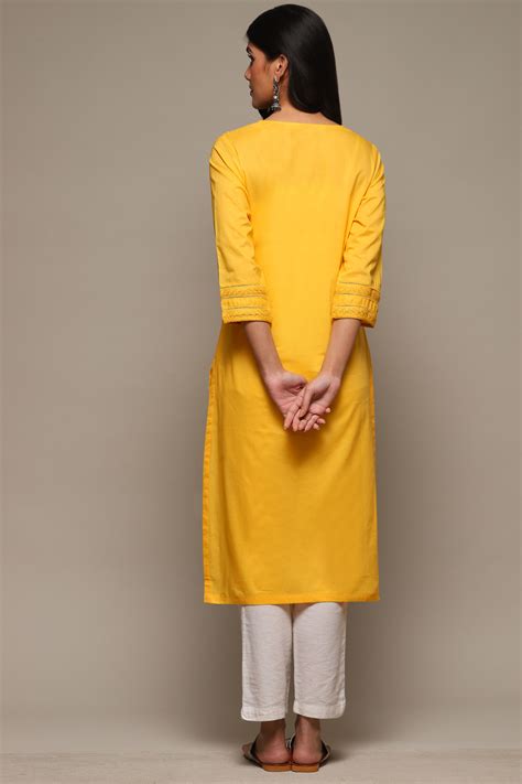 Yellow Cotton Straight Kurta