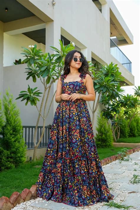 Multi Color Printed Long Sleeveless Gown – Vika Fab