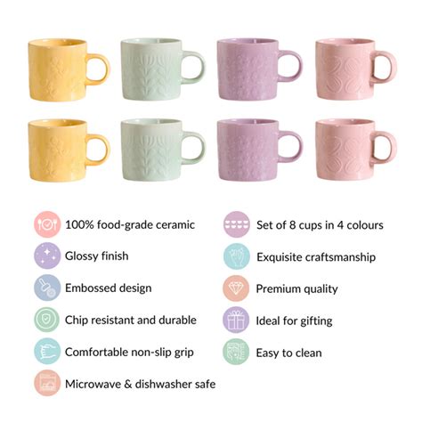 Eclectic Mugs Set Of 8 Multicolour 220ml Online - Premium Coffee Mug ...