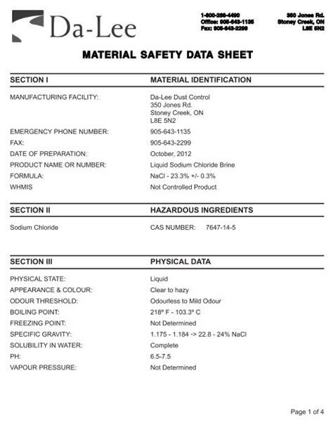 Sodium Chloride Brine MSDS October 2012.pdf - Da-Lee Dust Control
