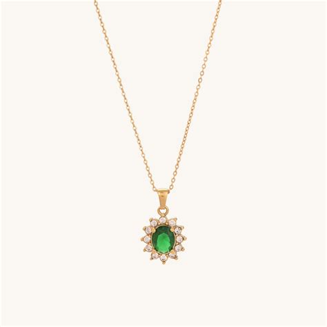 Buy Green Sapphire and Diamond Halo Pendant | Gold Plating – PALMONAS