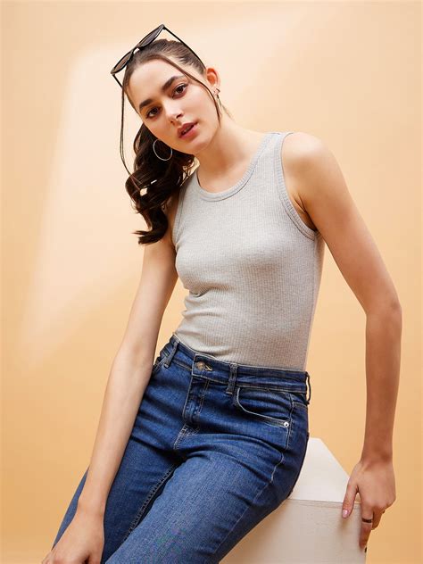 Buy Women Grey Rib Sleeveless Top Online at Best Price - Sassafras
