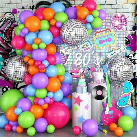 Amazon.com: 80s 90s Rock Theme Party Balloon Arch Kit, Neon Pink Purple ...