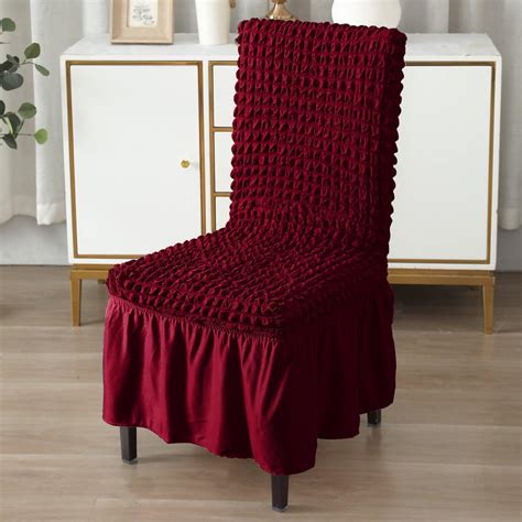 Wine Turkish Bubble Frill Dining Chair Cover | HOKIPO – HOKIPO | Har ...