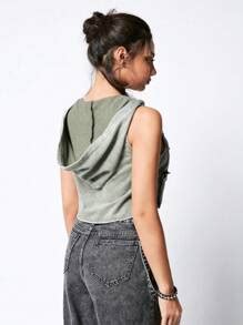 ROMWE Grunge Punk Women's Retro Wasteland Punk Hooded Heavy Wash Multi ...