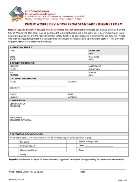 Fillable Online PUBLIC WORKS DEVIATION FROM STANDARDS REQUEST FORM Fax ...