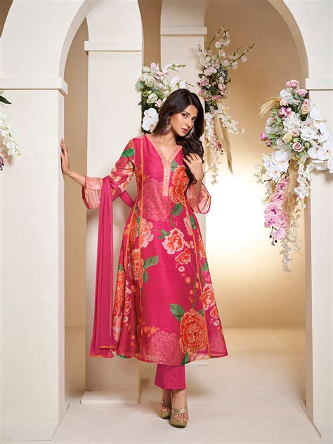 Bhama Couture Jennifer Winget Pink Colour Floral Printed Flared Anarka