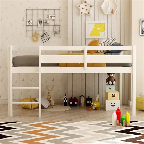 Buy Twin Loft Bed for Kids and Toddlers Low Loft Bed Frame with Ladders ...