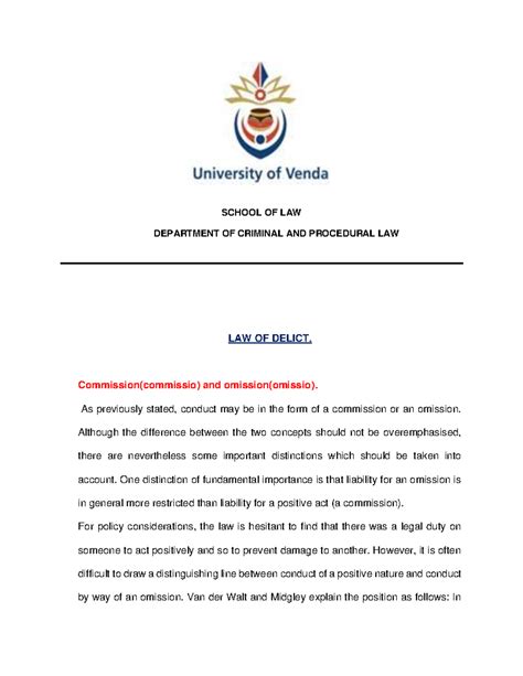 LAW 101: Commission vs Omission in Delict Law Explained - Studocu