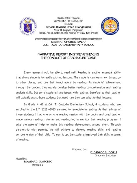 Image result for Narrative Report Example