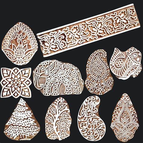 ecofynd Wood Block Stamps (Pack of 10), Wooden Blocks for Block ...