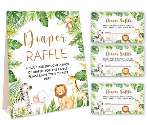 Buy Yuzioey Safari Diaper Raffle Tickets and Sign, Jungle Animals Baby ...