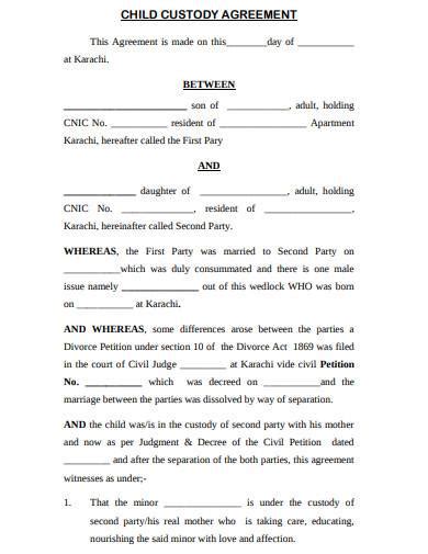 child custody agreement without court template