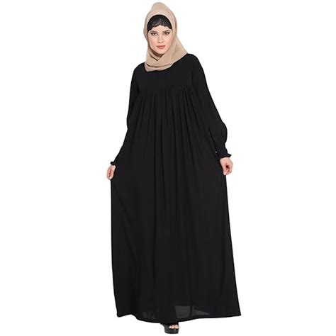 Mushkiya Women's Modest Abaya Dress with Sleeve Detailing – Long Black ...
