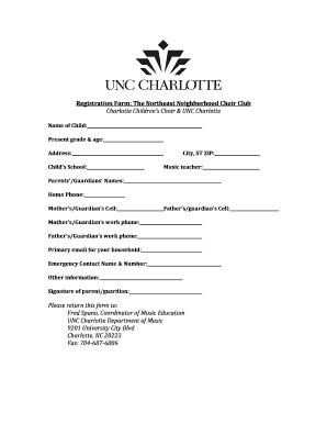 Fillable Online coaa uncc Registration Form The Northeast Neighborhood ...