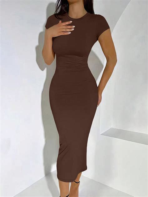 INAWLY Solva Women Summer Plain Crew Neck Bodycon Elegant Dress | SHEIN USA