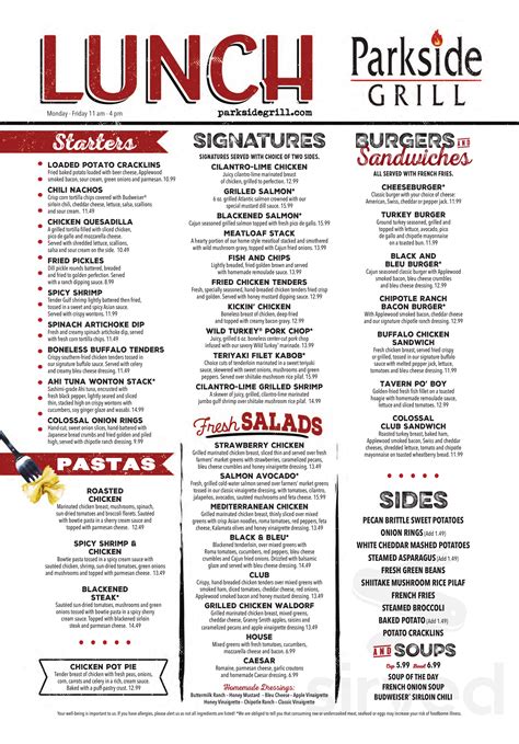 Parkside Grill menu in Knoxville, Tennessee, USA