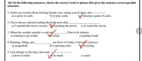 Q1/ In the following sentences, choose the correct word or phrase that ...