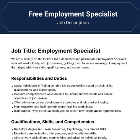 Youth Employment Specialist Job Description at Thomas Castro blog