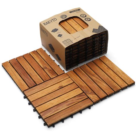 Interlocking Deck Tile (Pack of 10, 12"x12") Acacia Hardwood Deck Tile ...