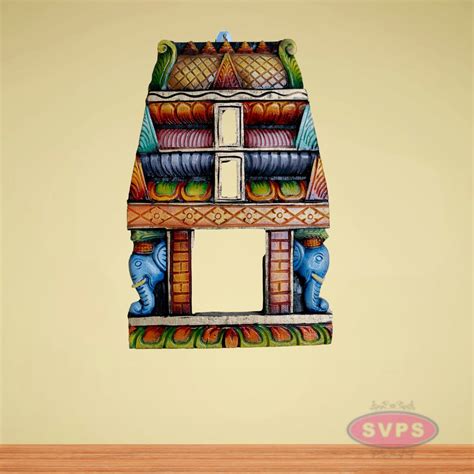 Traditional Handcrafted Wooden Temple Gopuram Frame with Elephant Carv ...