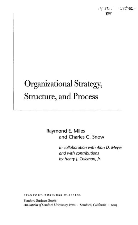 SOLUTION: Organizational strategy structure and process stanford ...