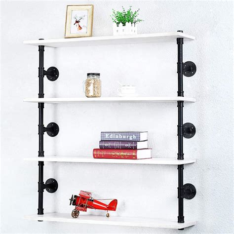 Buy Industrial Pipe Shelf Wall Mounted,Steampunk Real Wood Book Shelves ...