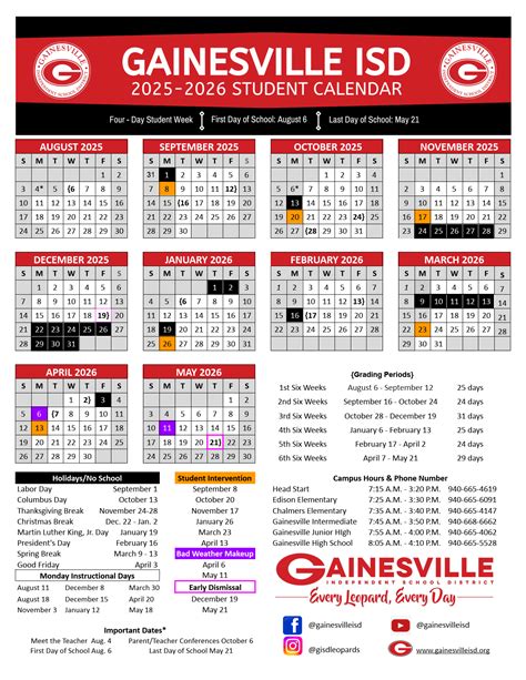 Gainesville ISD GISD School Calendar 25-26 [PDF] - EduCounty