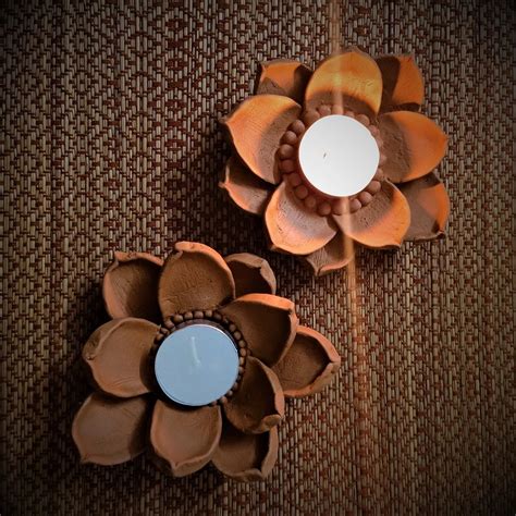3-D Lotus Diya/Tealight Holder – Terracotta by Sachii