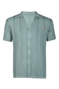 Buy Green Nylon Embroidery Notched Lapel Collar Shirt For Men by S&N By ...