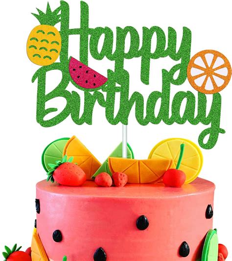 Buy Fruit Cake Topper Happy Birthday Sign Pineapple Lemon Watermelon ...