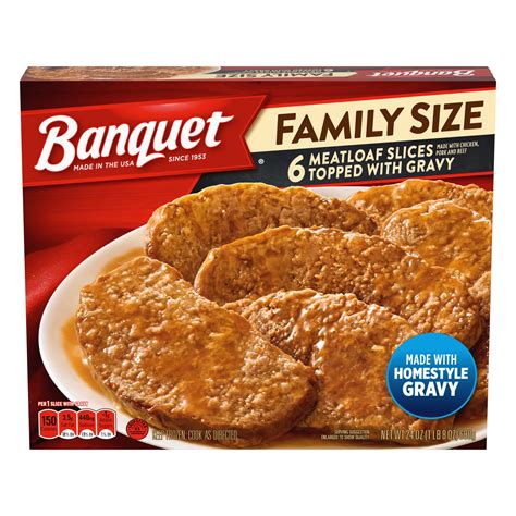 Banquet Family Size Meatloaf Slices Topped with Gravy, Frozen Meal, 24 ...