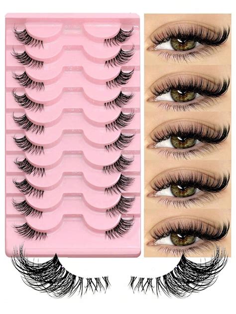 10 Pairs Half Lashes Clear Band Eyelashes Cat Eye False Eyelashes Short ...