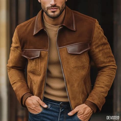 Men's Leather Jacket - Pure Leather Suede in Tan & Brown - Bomber by ...