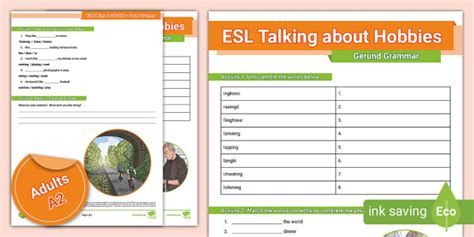 ESL Talking about Hobbies Grammar Activity Sheet [Adults,A2]