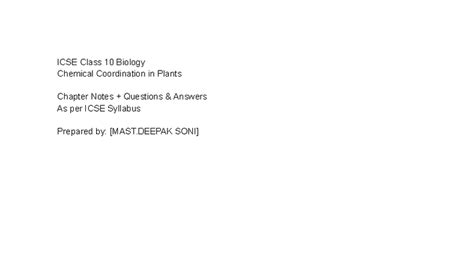 ICSE Class 10 Biology: Chemical Coordination in Plants Notes - Studocu