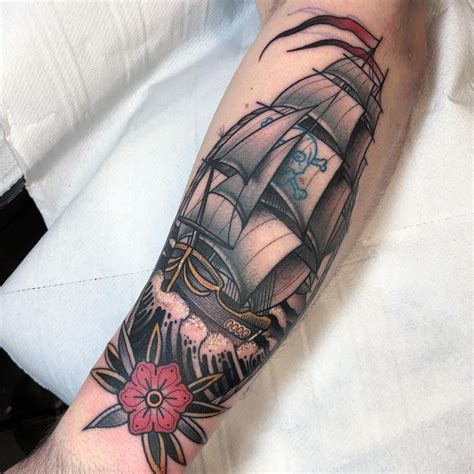 Traditional Pirate Ship Tattoo Forearm