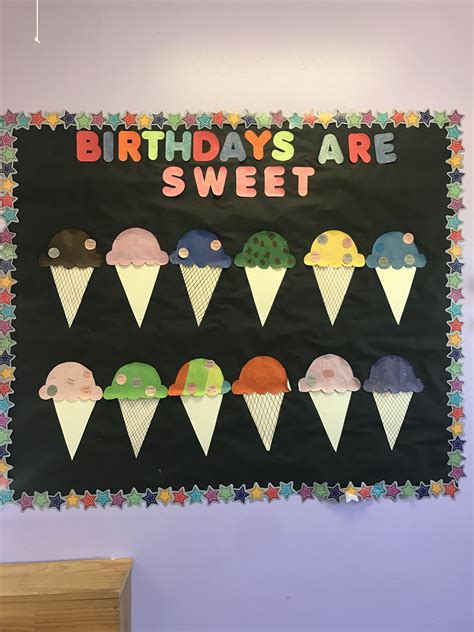 Birthday Board for Classroom with Ice Cream Cones and Stars