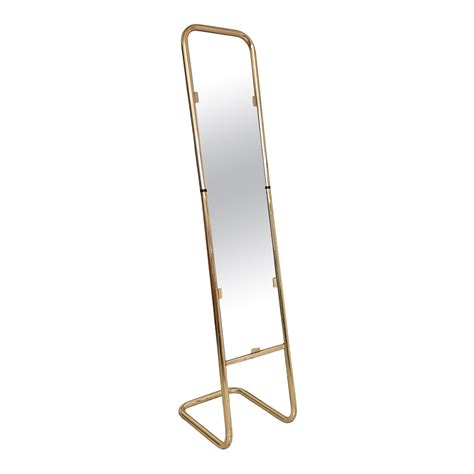 Large Carl Auböck #4959 Brass and Walnut Floor Mirror For Sale at 1stDibs