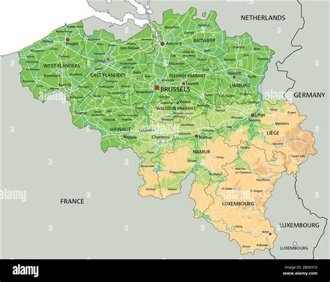 High detailed Belgium physical map with labeling Stock Vector Image & Art - Alamy