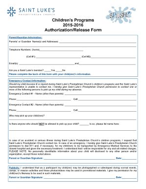 Fillable Online slpres Childrens Programs 20152016 Authorization ...