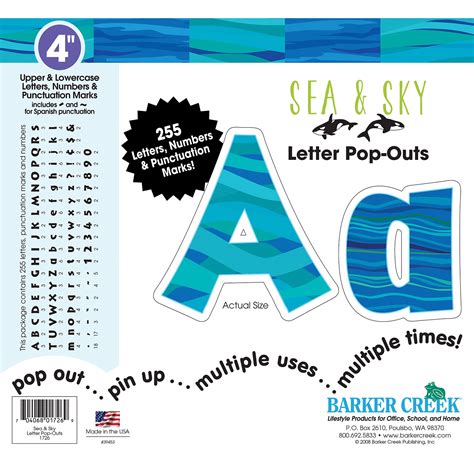 Barker Creek Sea & Sky 4" Letters and Numbers, Multicolored, 255/Pack ...