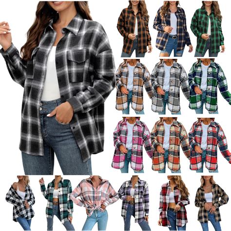 DDAPJ pyju Womens Plus Size Flannel Shirt Plaid Shirts Long Sleeves ...