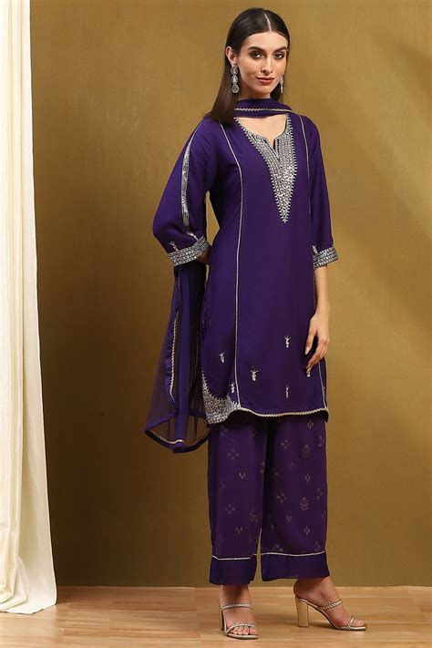 Buy Purple Embroidered Straight Suit Set Online at Biba India