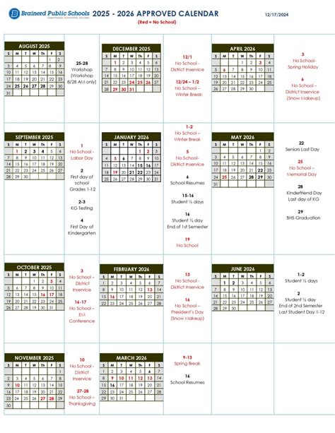 Brainerd Public Schools MN Calendar 25-26 Revised [PDF] - EduCounty
