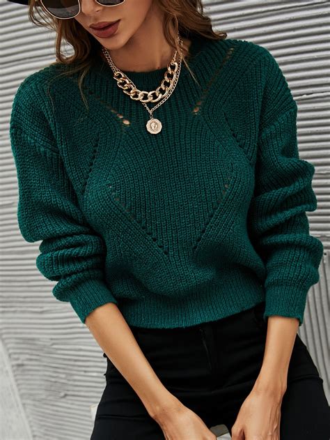 Drop Shoulder Solid Jumper | Dark green sweater outfit, Green sweater ...