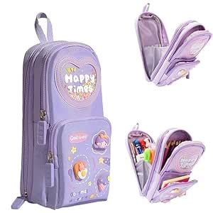 7.LM School Bag Pencil Case, 3 Layer 6 Compartment Large Capacity ...