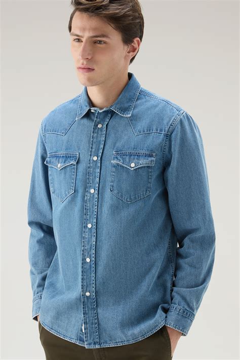 Men's Denim Shirt in Pure Cotton Blue | Woolrich USA