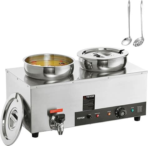 Amazon.com: VEVOR Electric Soup Warmer, Dual 7.4QT Stainless Steel Round Pot 86~185°F Adjustable ...